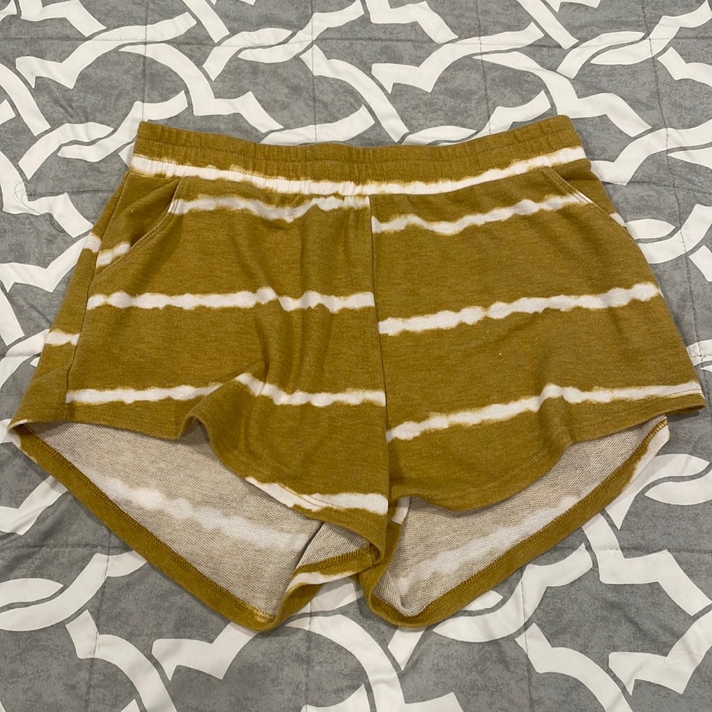 Lulus Mustard and White Cloth Shorts with Elastic Waist Band, Size L